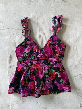 LINE AND DOT Floral Ruffle Strap Tank Top Sz M NEW NWT